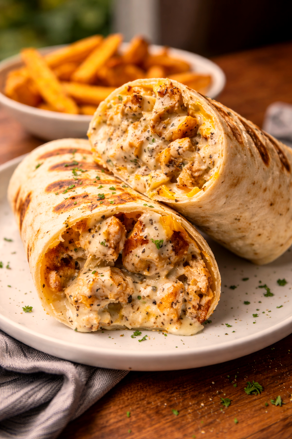 High Protein Cheesy Garlic Chicken Wraps